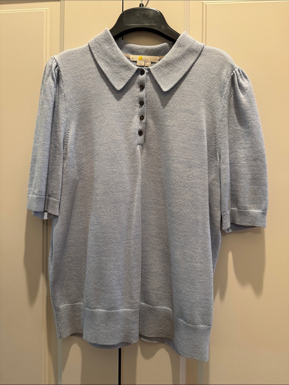 Boden Light Blue Wool Knit Polo Top with Short Sleeves